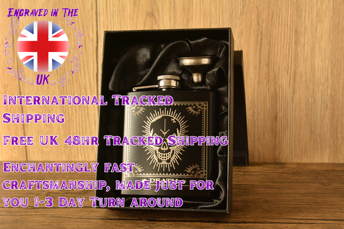Tarot Hip Flask – 6oz Engraved Stainless Steel Flask with Gift Box & Funnel
