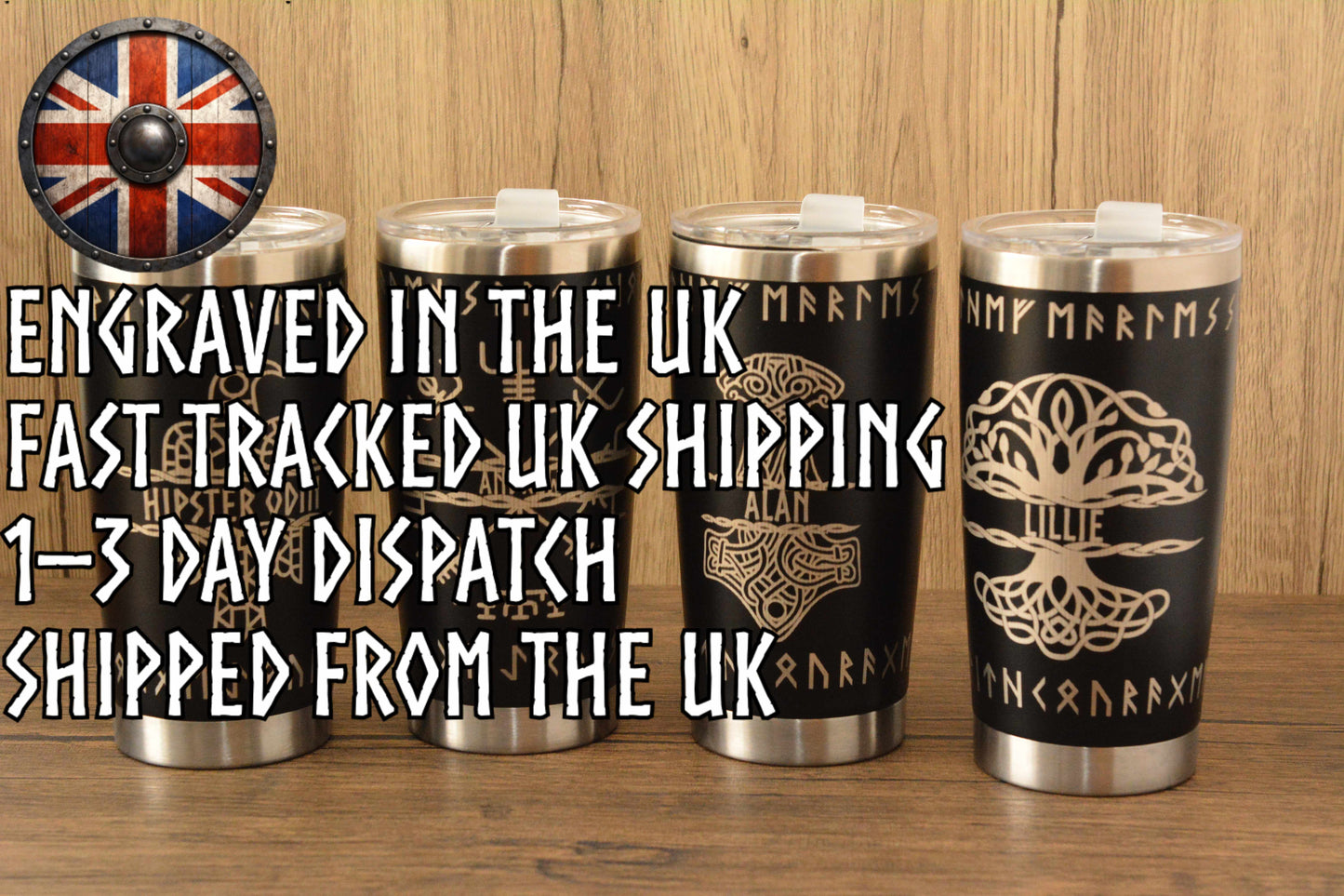 Personalised Norse Engraved Stainless Steel Tumbler , Custom Viking Travel Mug