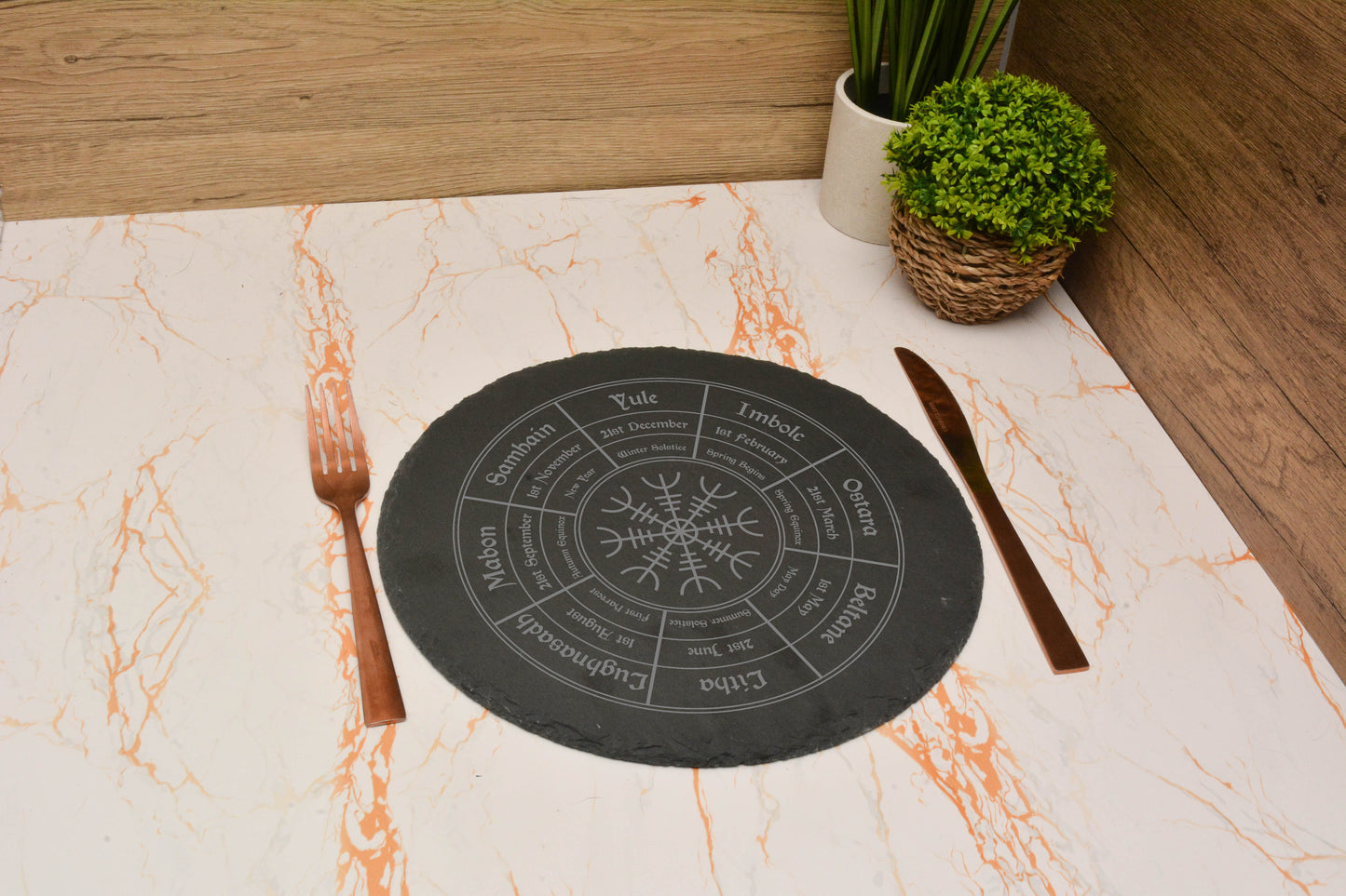 Norse Pagan Calendar Circle Slate Placemat & Coaster Set