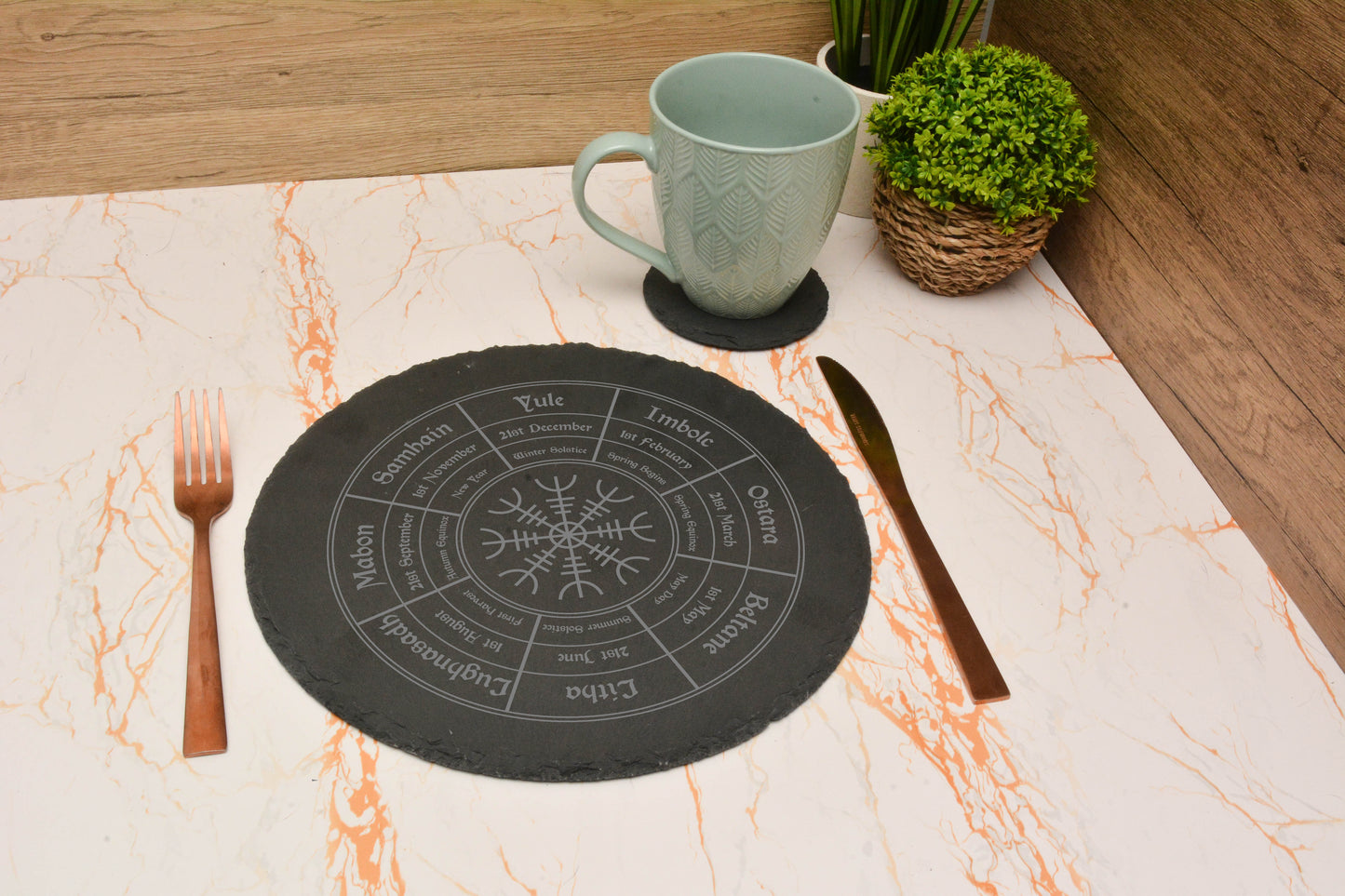 Norse Pagan Calendar Circle Slate Placemat & Coaster Set