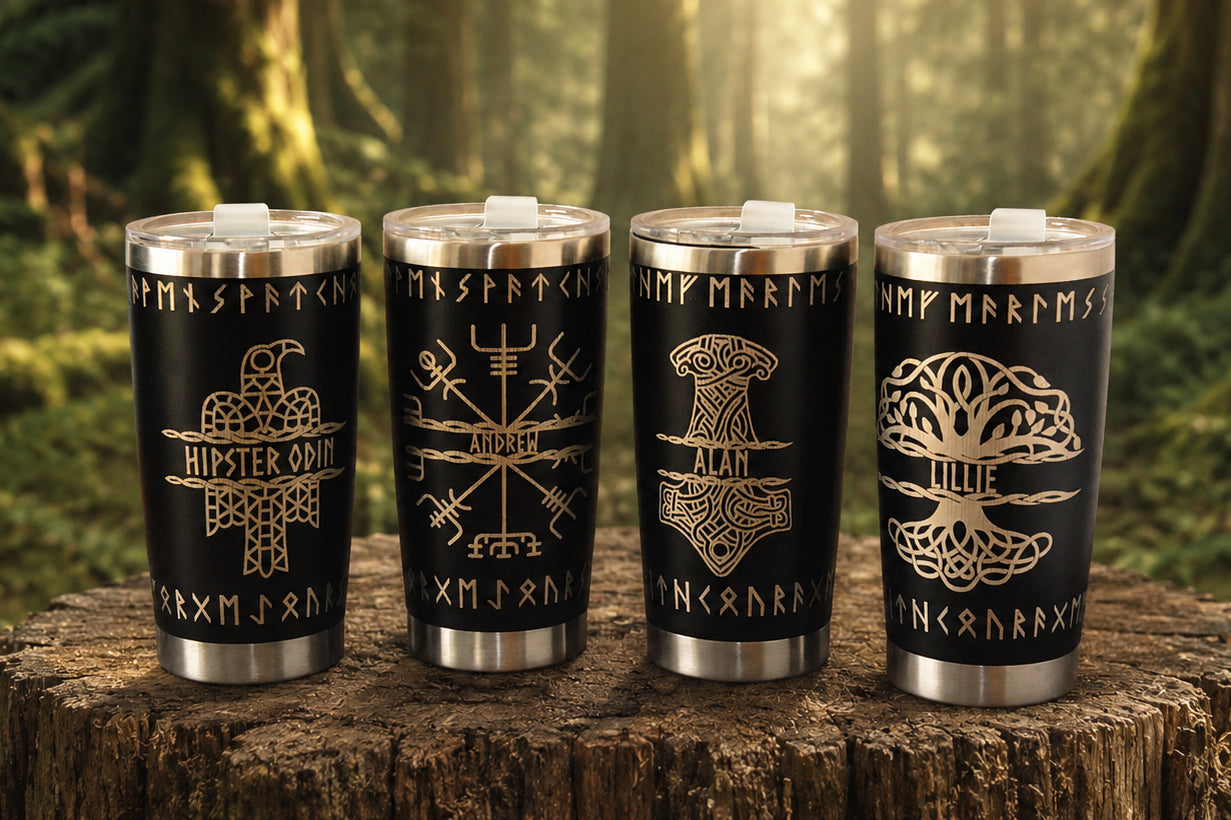 Personalised Norse Engraved Stainless Steel Tumbler , Custom Viking Travel Mug