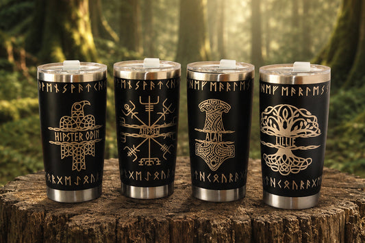 Personalised Norse Engraved Stainless Steel Tumbler , Custom Viking Travel Mug