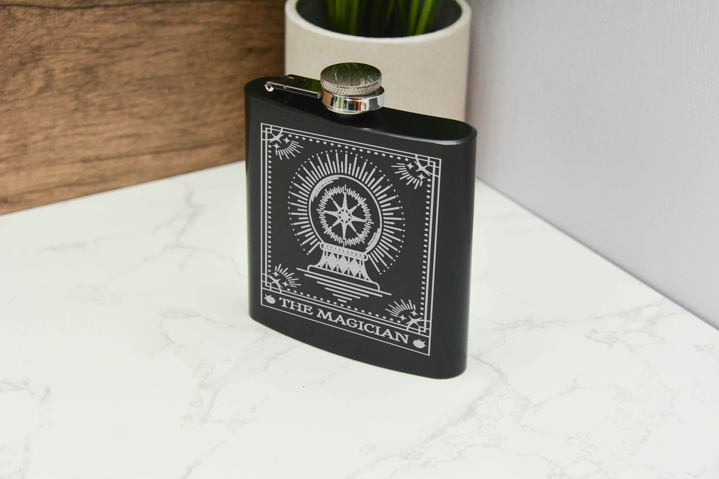 Tarot Hip Flask – 6oz Engraved Stainless Steel Flask with Gift Box & Funnel
